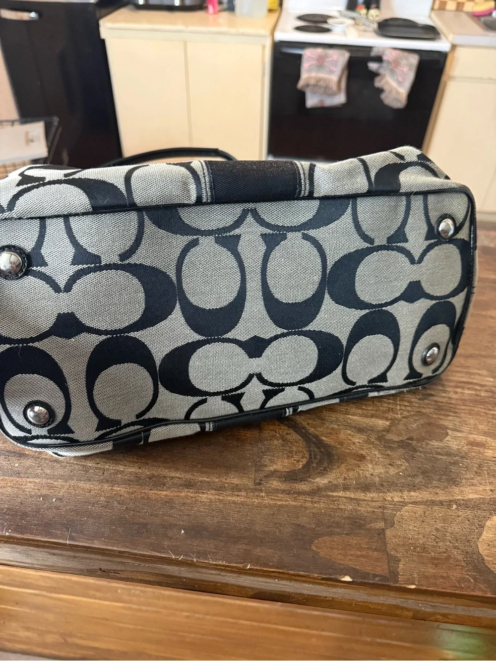 Coach Black and Cream Signature Canvas Shoulder Bag